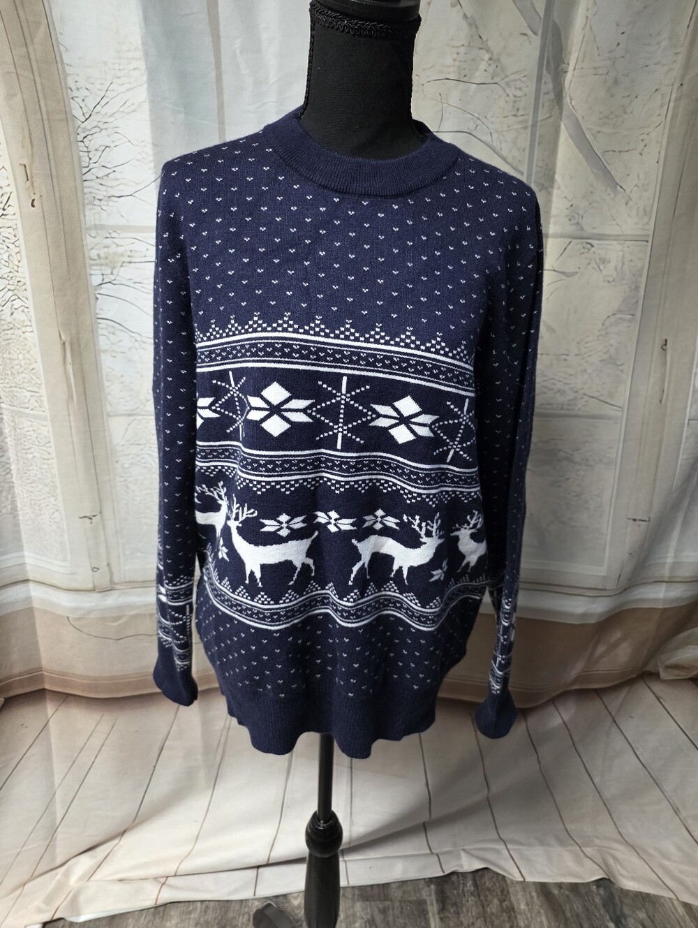 Womens Navy Reindeer Fair Isle Sweater